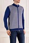 Svevo Men's blue cotton cardigan with pattern - geometric pattern. 100% cotton. Closure: zipper. Country of manufacture: Italy. Care: specialized cleaning - photo 3