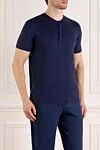 Svevo Men's blue polo made of linen and polyamide - stand collar. 96% linen, 4% polyamide. Closure: buttons. Country of manufacture: Italy. Care: specialized cleaning - photo 3