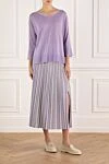 Purple pleated midi skirt with slit D.Exterior - pleated. 70% viscose, 30% polyester. Country of manufacture: Italy. Care: specialized cleaning - photo 2