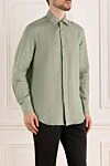 Loro Piana Men's green linen shirt - 100% linen. Closure: buttons. one chest pocket. Country of manufacture: Italy. Care: specialized cleaning - photo 3