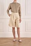 Beige linen shorts for women Loro Piana - protection. 100% linen. Closure: button, zipper. two side pockets. Country of manufacture: Italy. Care: specialized cleaning - photo 2