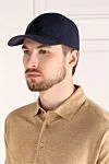 Men's blue cap made of cotton Loro Piana - brand logo. 100% cotton. Country of manufacture: Italy. Care: specialized cleaning - photo 2