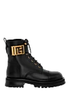 Balmain Women's black leather ankle boots with gold logo - buckle with brand logo. 100% genuine leather. Closure: laces. Country of manufacture: Italy. Care: specialized cleaning - photo 1