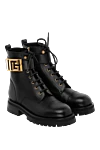 Balmain Women's black leather ankle boots with gold logo - buckle with brand logo. 100% genuine leather. Closure: laces. Country of manufacture: Italy. Care: specialized cleaning - photo 3