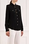 Balmain Black silk blouse for women - branded buttons. 100% silk. Closure: buttons. two chest pockets. Country of manufacture: Italy. Care: specialized cleaning - photo 3