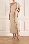 Women's dress beige Fleur de Paris - flounce, asymmetrical cut. 65% rayon, 25% viscose, 10% lycra. Country of manufacture: Italy. Care: specialized cleaning - photo 2