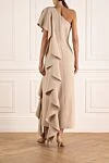 Women's dress beige Fleur de Paris - flounce, asymmetrical cut. 65% rayon, 25% viscose, 10% lycra. Country of manufacture: Italy. Care: specialized cleaning - photo 4