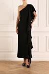 Women's dress black Fleur de Paris - flounce, asymmetrical cut. 65% rayon, 25% viscose, 10% lycra. Country of manufacture: Italy. Care: specialized cleaning - photo 2