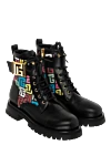 Balmain Women's black leather boots with colorful print - brand logo pattern, buckle. 100% genuine leather. Closure: laces. Country of manufacture: Italy. Care: specialized cleaning - photo 3