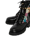 Balmain Women's black leather boots with colorful print - brand logo pattern, buckle. 100% genuine leather. Closure: laces. Country of manufacture: Italy. Care: specialized cleaning - photo 5