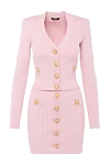 Balmain Women's pink suit with skirt made of viscose and polyester - Decor large branded buttons. 83% viscose, 17% polyester. buttons, zipper. Country of manufacture: Italy. Care: specialized cleaning - photo 1