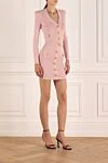 Balmain Women's pink suit with skirt made of viscose and polyester - Decor large branded buttons. 83% viscose, 17% polyester. buttons, zipper. Country of manufacture: Italy. Care: specialized cleaning - photo 3