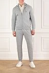 Gray melange men's tracksuit with hood Brunello Cucinelli - melange. hood. 93% cotton, 7% polyamide. Closure: drawstring. Country of manufacture: Italy. Care: specialized cleaning - photo 2