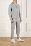 Brunello Cucinelli Gray melange men's tracksuit with hood - melange. hood. 93% cotton, 7% polyamide. Closure: drawstring. Country of manufacture: Italy. Care: specialized cleaning - photo 3
