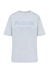 Alexander McQueen Футболка жіноча блакитна з бавовни - логотип бренду. 100% бавовна. Країна виробник: Італія. Догляд: спеціалізоване чищення - фото 1