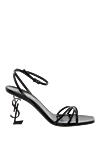 Saint Laurent Women's black leather sandals with a logo heel - brand logo. 100% genuine leather. buckle. Country of manufacture: Italy. Care: specialized cleaning - photo 1