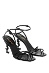 Saint Laurent Women's black leather sandals with a logo heel - brand logo. 100% genuine leather. buckle. Country of manufacture: Italy. Care: specialized cleaning - photo 3