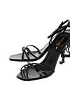 Saint Laurent Women's black leather sandals with a logo heel - brand logo. 100% genuine leather. buckle. Country of manufacture: Italy. Care: specialized cleaning - photo 5