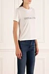 Saint Laurent Women's white cotton T-shirt with logo - brand logo. 100% cotton. Country of manufacture: Italy. Care: specialized cleaning - photo 3