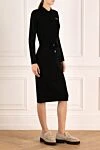 Peserico Black knitted dress for women - embroidery on pocket. 70% wool, 20% silk, 10% cashmere. buttons, belt. chest pocket. Country of manufacture: Italy. Care: specialized cleaning - photo 3