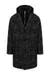 Moorer Men's black coat - Decor: check pattern. Composition: 55% wool, 13% alpaca, 13% mohair, 19% polyamide. Additionally: hood. Fastening: buttons, zipper, drawstring. Pockets: two side pockets,. Country of manufacture: Italy. Care: specialized cleaning - photo 1