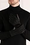 Men's gloves black made of genuine leather Moorer - three stripes on the back. 100% genuine leather. Country of manufacture: Italy. Care: specialized cleaning - photo 2