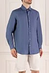 Loro Piana Men's blue linen shirt - 100% linen. Closure: buttons. chest pocket. Country of manufacture: Italy. Care: specialized cleaning - photo 3