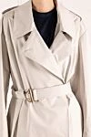 White women's trench coat made of polyester and polyurethane Moorer - 80% polyester, 20% polyurethane. Additional: hood. belt. two side pockets. Country of manufacture: Italy. Care: specialized cleaning - photo 6