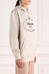 Prada Women's beige cotton hoodie - brand logo. 100% cotton. hood. Closure: drawstring. two side pockets. Country of manufacture: Italy. Care: specialized cleaning - photo 3