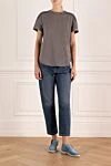 Women's blue T-shirt made of cotton Brunello Cucinelli - stripe pattern. 100% cotton. Country of manufacture: Italy. Care: specialized cleaning - photo 2