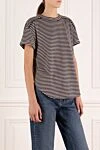 Brunello Cucinelli Women's blue T-shirt made of cotton - stripe pattern. 100% cotton. Country of manufacture: Italy. Care: specialized cleaning - photo 3