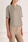 Brunello Cucinelli T-shirt for women beige made of cotton - logo. 100% cotton. Country of manufacture: Italy. Care: specialized cleaning - photo 3