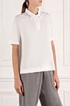 Brunello Cucinelli Polo for women in white cotton - stripe on the collar. 100% cotton. Closure: buttons. Country of manufacture: Italy. Care: specialized cleaning - photo 3