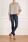 Blouse for women beige Brunello Cucinelli - collar edging. 72% cotton, 23% polyamide, 5% elastane. Closure: buttons. Pocket: Chest pocket. Country of manufacture: Italy. Care: specialized cleaning - photo 2