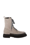 Brunello Cucinelli Women's gray suede boots - brand logo, textured leather. 100% genuine leather. Closure: laces. Country of manufacture: Italy. Care: specialized cleaning - photo 1