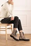 Women's gray suede boots Brunello Cucinelli - brand logo, textured leather. 100% genuine leather. Closure: laces. Country of manufacture: Italy. Care: specialized cleaning - photo 2