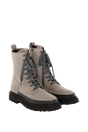 Brunello Cucinelli Women's gray suede boots - brand logo, textured leather. 100% genuine leather. Closure: laces. Country of manufacture: Italy. Care: specialized cleaning - photo 3