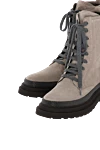 Brunello Cucinelli Women's gray suede boots - brand logo, textured leather. 100% genuine leather. Closure: laces. Country of manufacture: Italy. Care: specialized cleaning - photo 5