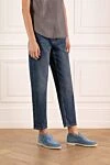 Brunello Cucinelli Women's blue jeans made of cotton - worn effect. 100% cotton. zipper, button. two side pockets, two back pockets. Country of manufacture: Italy. Care: specialized cleaning - photo 3