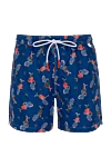 Isaia Men's blue beach shorts with men - figurine pattern . 100% polyester. Closure: drawstring. two side pockets, one back pocket. Country of manufacture: Italy. Care: specialized cleaning - photo 1