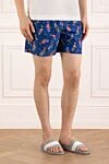 Isaia Men's blue beach shorts with men - figurine pattern . 100% polyester. Closure: drawstring. two side pockets, one back pocket. Country of manufacture: Italy. Care: specialized cleaning - photo 3