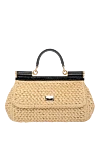 Dolce & Gabbana Beige women's bag made of raffia and python leather. - branded plate with two types of galvanic coating. 70% viscose 30% tiger python leather. Size: 17 ? 25 ? 9 cm. Handle: Top handle and detachable, adjustable python leather shoulder strap. Textile lining and flat pocket. Closure: Front flap with double hidden magnet clasp. Country of manufacture: Italy. Care: specialized cleaning - photo 1