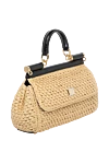 Dolce & Gabbana Beige women's bag made of raffia and python leather. - branded plate with two types of galvanic coating. 70% viscose 30% tiger python leather. Size: 17 ? 25 ? 9 cm. Handle: Top handle and detachable, adjustable python leather shoulder strap. Textile lining and flat pocket. Closure: Front flap with double hidden magnet clasp. Country of manufacture: Italy. Care: specialized cleaning - photo 3