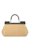 Beige women's bag made of raffia and python leather. Dolce & Gabbana - branded plate with two types of galvanic coating. 70% viscose 30% tiger python leather. Size: 17 ? 25 ? 9 cm. Handle: Top handle and detachable, adjustable python leather shoulder strap. Textile lining and flat pocket. Closure: Front flap with double hidden magnet clasp. Country of manufacture: Italy. Care: specialized cleaning - photo 4