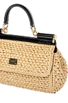 Dolce & Gabbana Beige women's bag made of raffia and python leather. - branded plate with two types of galvanic coating. 70% viscose 30% tiger python leather. Size: 17 ? 25 ? 9 cm. Handle: Top handle and detachable, adjustable python leather shoulder strap. Textile lining and flat pocket. Closure: Front flap with double hidden magnet clasp. Country of manufacture: Italy. Care: specialized cleaning - photo 5