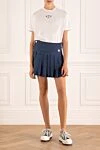 Blue pleated mini skirt with logo Palm Angels - 100% linen. Closure: buttons. Country of manufacture: Italy. Care: specialized cleaning - photo 2