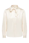 Saint Laurent Silk blouse with a beige bow. - bow. 100% silk. Closure: buttons. Country of manufacture: Italy. Care: specialized cleaning - photo 1