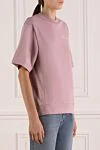 Moncler Women's pink T-shirt with logo - brand logo. 100% cotton. Country of manufacture: Italy. Care: specialized cleaning - photo 3