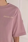 Moncler Women's pink T-shirt with logo - brand logo. 100% cotton. Country of manufacture: Italy. Care: specialized cleaning - photo 5