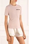 Moncler Women's pink T-shirt with logo - brand logo. 75% polyamide, 25% elastane. Country of manufacture: Italy. Care: specialized cleaning - photo 3